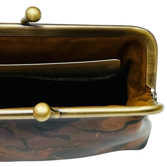 Patricia Nash Borse Leather Coin Purse Sienna Sunset Print Kiss-Lock Compact - Picture 8 of 11